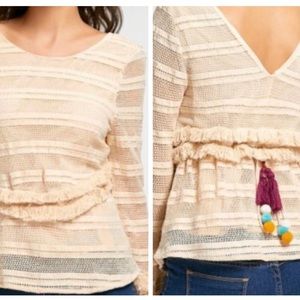 Zara Trafaluc Crochet Fringe Tassel Boho Top